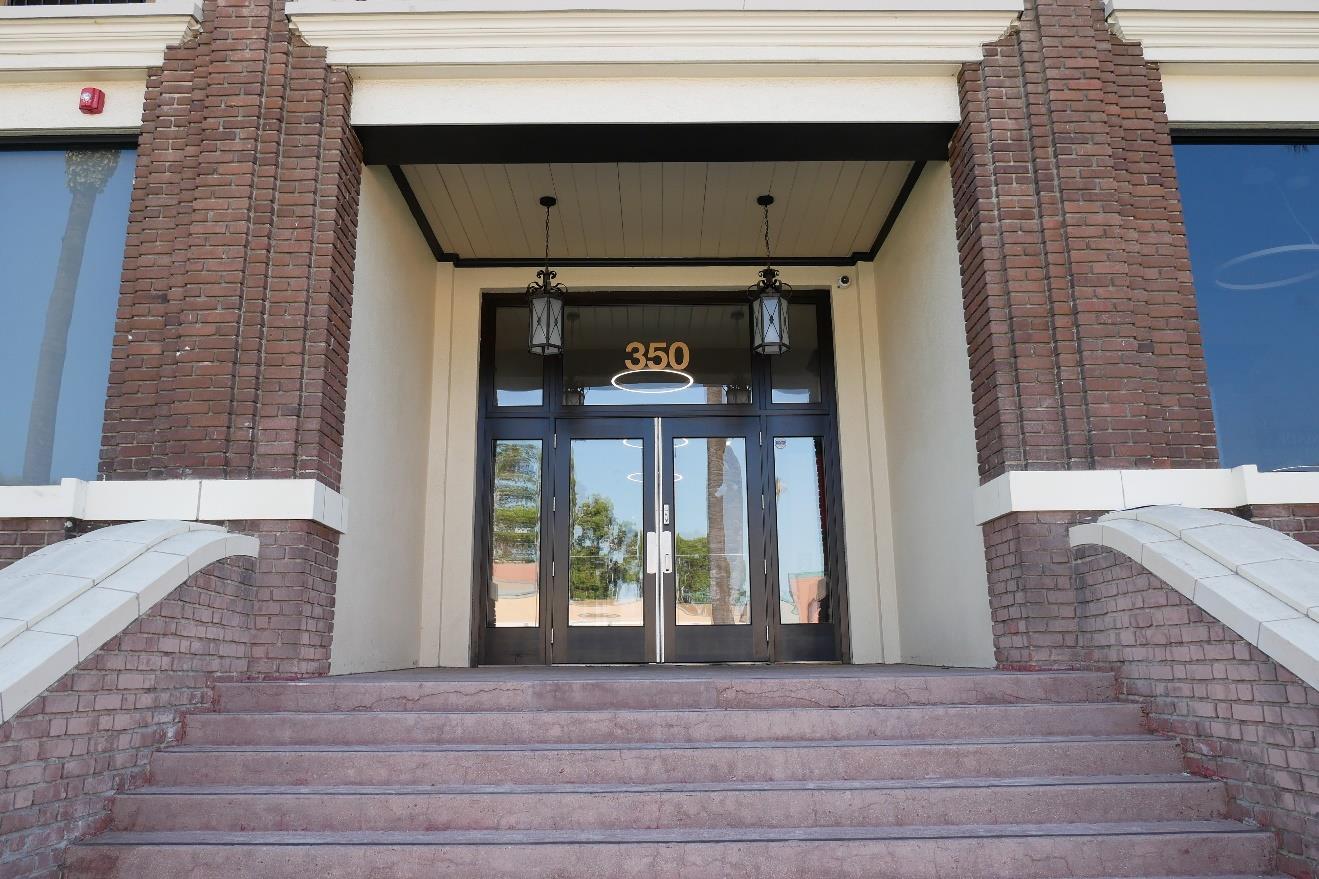 Main entrance, missing entry doors restored